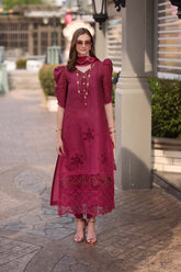 3-PC Unstitched Embroidered Lawn Noor By Saadi Asad | D9- Fusia Ombre